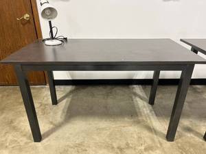 lot 31 image: Dark Wood Office Table & Adjustable White Desk Lamp with Flexible Neck