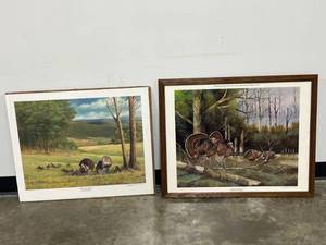 lot 40 image: Pair of Signed & Numbered Wild Turkey Art Prints - Southern Pleasure by Joe C. Michelelet and Whos the Boss by Mark Twain Noe
