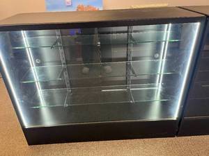 lot 53 image: 48 Black Glass Display Showcase Cabinet with LED Lighting and Locking Storage