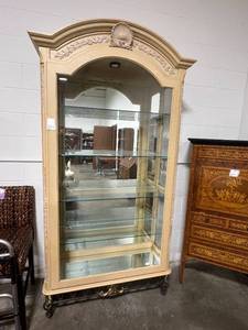 lot 59 image: French Curio Cabinet with Glass Shelves and Lighting, 87.5in Tall - HEAVY you move