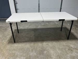 lot 68 image: Lifetime Folding Plastic Table with Carry Handle