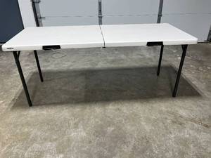 lot 71 image: Lifetime Folding Plastic Table with Black Metal Legs