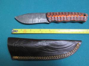 lot 603 image: Hand crafted Damascus knife with le...