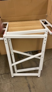 lot 11 image: Tall Table - White Metal Frame with Wood Top