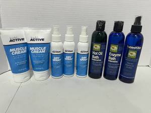 lot 33 image: New Health Care Items Muscle Cream, Pain Relief Spray, Hot Oil Bath, Enzyme Bath and Scabies Killer