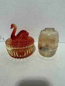lot 69 image: Flash Paint Vintage Swan Covered Dish and Carnival Barrell Bank