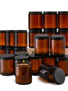 lot 176 image: 24 Pack 8oz Thick Amber Jars with Lids $49.99 Retail - Brand New