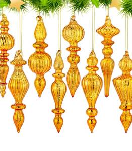 lot 184 image: 8pc Glass 6 Christmas Ornaments Gold $35.99 Retail - Brand New