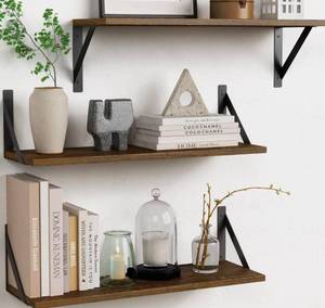 lot 208 image: Floating Wall Shelves 3 Pack Brown 24 $65.99 Retail - Brand New