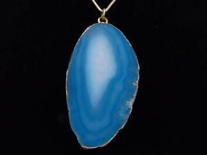 lot 2 image: .925 Sterling Silver Gold Trimmed Blue Agate Geode Pendant Vermeil Necklace