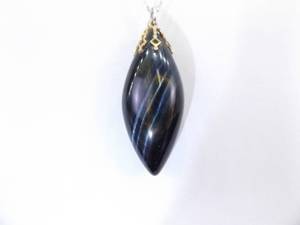 lot 4 image: .925 Sterling Silver Dark Blue Labradorite Tigers Eye Protection Stone Pendant Necklace