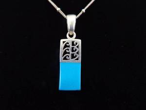 lot 5 image: .925 Sterling Silver Inlayed Sleeping Beauty Blue Turquoise Cabochon Pendant Necklace