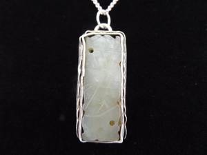 lot 9 image: .925 Sterling Silver Hand Carved Primitive Asian Nephrite Stone Amulet Pendant Necklace