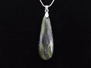 lot 13 image: .925 Sterling Silver Jade Serpentine Pendant Necklace