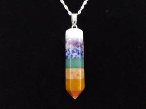 lot 16 image: .925 Sterling Silver Rainbow Stacked Stone Crystal Energy Pendant Necklace