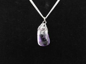 lot 19 image: .925 Sterling Silver Polished Raw Amethyst Stone Pendant Necklace