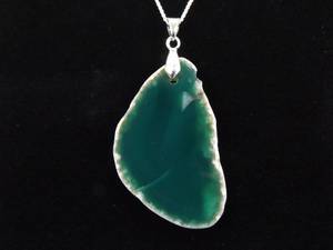 lot 12 image: .925 Sterling Silver Green Geode Pendant Necklace