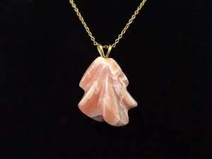 lot 27 image: .925 Sterling Silver Carved Pink Agate Vermeil Pendant Necklace