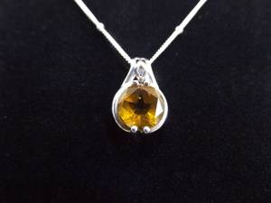 lot 32 image: .925 Sterling Silver Citrine Solitaire Pendant Necklace
