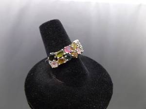lot 60 image: .925 Sterling Silver Multi Colored Stone Ring Size 8