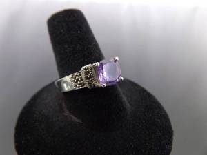 lot 59 image: .925 Sterling Silver Art Nouveau Amethyst Ring Size 8