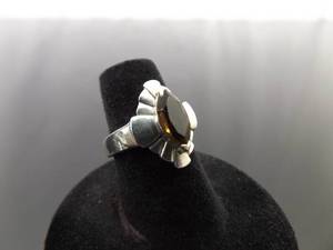 lot 62 image: .925 Sterling Silver Marquis Cut Smokey Quartz Ring Size 6