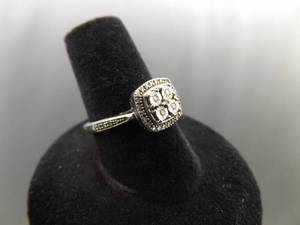 lot 65 image: .925 Sterling Silver Diamond Ring Size 7