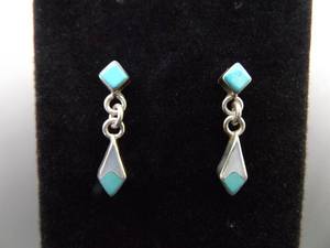 lot 78 image: .925 Sterling Silver Inlayed Turquoise Dangle Post Earrings