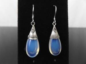 lot 81 image: .925 Sterling Silver Opalite Dangle Hook Earrings