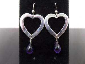 lot 85 image: .925 Sterling Silver Amethyst Dangle Heart Dangle Hook Earrings