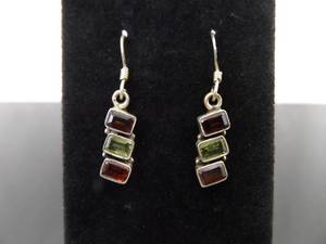lot 87 image: .925 Sterling Silver Garnet and Peridot Dangle Hook Earrings