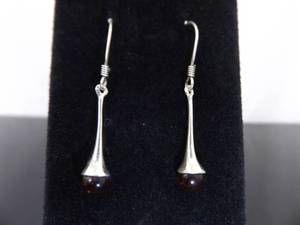 lot 92 image: .925 Sterling Silver Amber Ball Dangle Hook Earrings