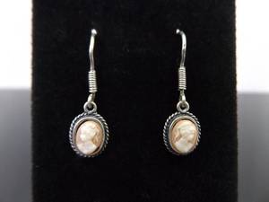 lot 95 image: .925 Sterling Silver Carved Shell Cameo Dangle Hook Earrings