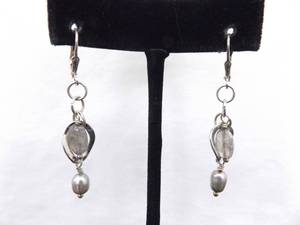 lot 98 image: .925 Sterling Silver Pearl and Moonstone Dangle Hook Earrings