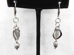 lot 98 image: .925 Sterling Silver Pearl and Moonstone Dangle Hook Earrings