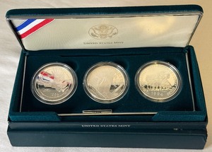 1994 US Veterans Commemorative SILVER Dollars - 3 Coin Set - original package with COA