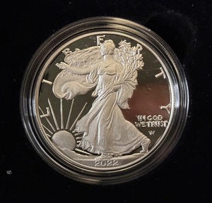 lot 17 image: 2022 W-American Eagle One Ounce Proof SILVER Bullion Dollar Coin - original package with COA