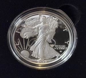 lot 18 image: 2022 W-American Eagle One Ounce Proof SILVER Bullion Dollar Coin - original package with COA