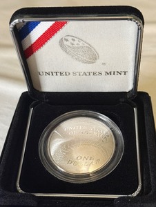 lot 26 image: 2104 National Baseball Hall of Fame Proof SILVER Dollar - original package with COA