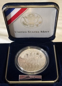 lot 35 image: 2002 W-US Millitary Academy Bicentennial Proof SILVER Dollar - original package with COA