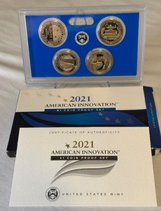 lot 44 image: 2021 American Innovation $1 Coin Proof Set - 4 coins - original package with COA