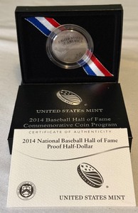 lot 50 image: 2014 National Baseball Hall of Fame Proof Half Dollar - original package with COA
