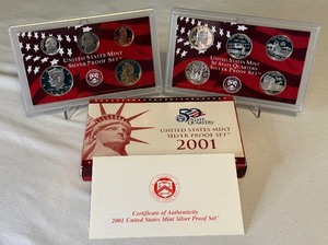 lot 51 image: 2001 SILVER Proof Set (10 coins) - original package with COA