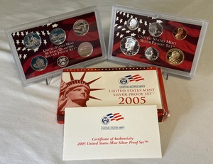 lot 54 image: 2005 SILVER Proof Set (11 coins) - original package with COA