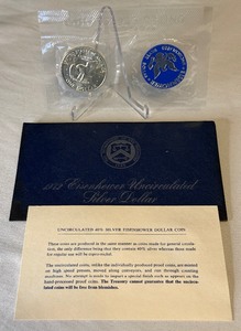 lot 66 image: 1972 S-Eisenhower Uncirculated SILVER Dollar & Token - original package with COA