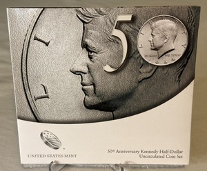 lot 69 image: 2014 P&D 50th Anniversary Kennedy Half Dollar - 2 Coin Uncirculated Set - original package with COA