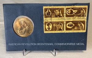 lot 80 image: 1972 American Revolution George Washington Commemoraive Medal -  First Day of Issue - original package plus American Craftsman stamps