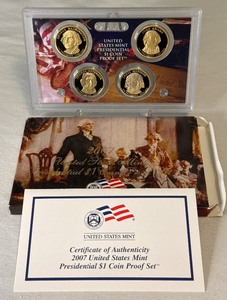 lot 87 image: 2007 Presidential $1 Coin Proof Set - 4 coins - original package with COA