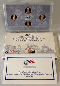 lot 88 image: 2009 S-Lincoln Bicentennial One Cent Proof Set - 4 coins - original package with COA