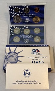 lot 121 image: 2000 Proof Set (10 coins) - original package with COA